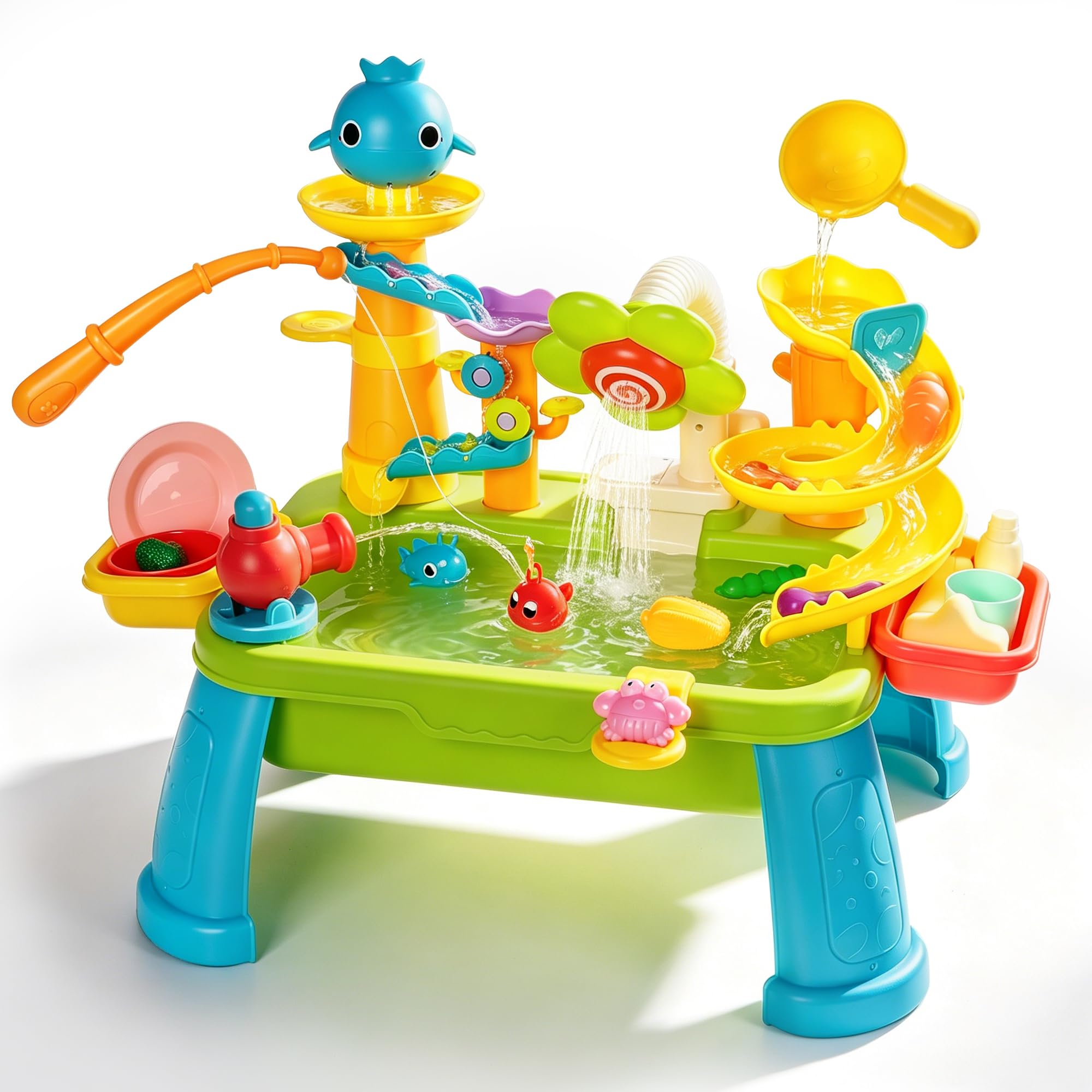 Photo 1 of ***MISSING PARTS***
Bosmsd Upgraded Toddler Sand Water Table Toy with Electric Water Pump, Kids Sand Water with Faucet/Play Food Accessories/Fishing Toy, Kitchen Play Sink Toys for Girl Boy Age 3+
