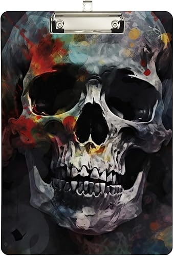 Miniatura 2 de Portapapeles de plástico de calaveras coloridas con gancho tamaño A4 12.5 X 9 pulgadas clip de plata para dibujo oficina