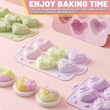 6 Cavities Heart Chocolate Mould, Baking DIY Tools Different Decorative Pattern Heart Mold, Non Stick Silicone Molds for Cake Chocolates Jelly Candy Ice Cream, etc, Random Color