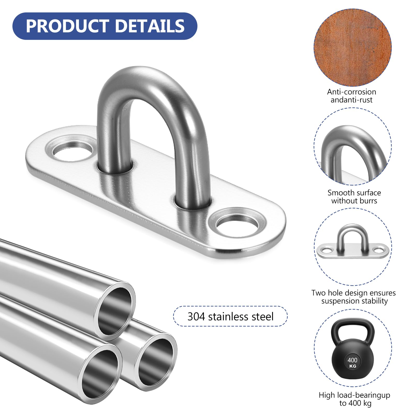 Ewwtrey 10 Pcs M5 Placa de Ojo de Acero Inoxidable, Ganchos de Techo, Placas de Ojo, Ojales de Pared para Fijación de Toldo Gancho de Techo Pared para Colgar Columpio Yoga Saco de Boxeo Yoga Hamaca