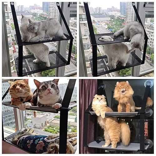 Cama de Janela para Gatos Rede Dupla Suspensa Confortável Segura e Estável Ventosas