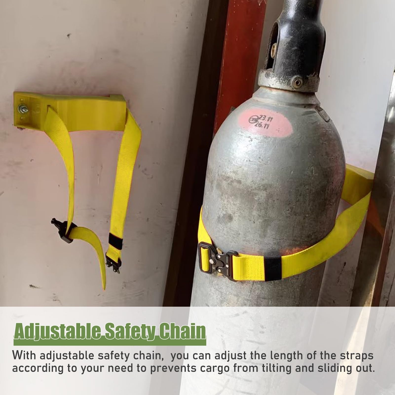 Soporte para Botella de Oxígeno Estante para Almacenar Tanques de Gas, Soporte para Montaje en Pared Soporte para Tanques de Propano con Tornillos y Cadena de Seguridad, Organizador de Botellas de Nit
