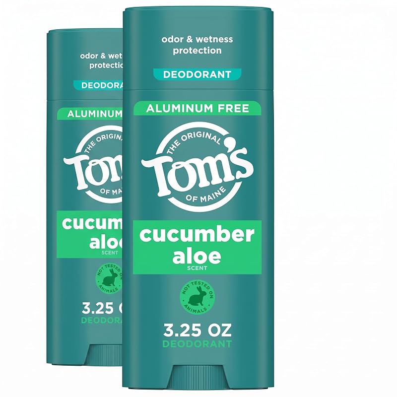 Desodorante Tom's of Maine Cucumber Aloe sem alumínio, fragrância natural, transparente, Pacote com 2