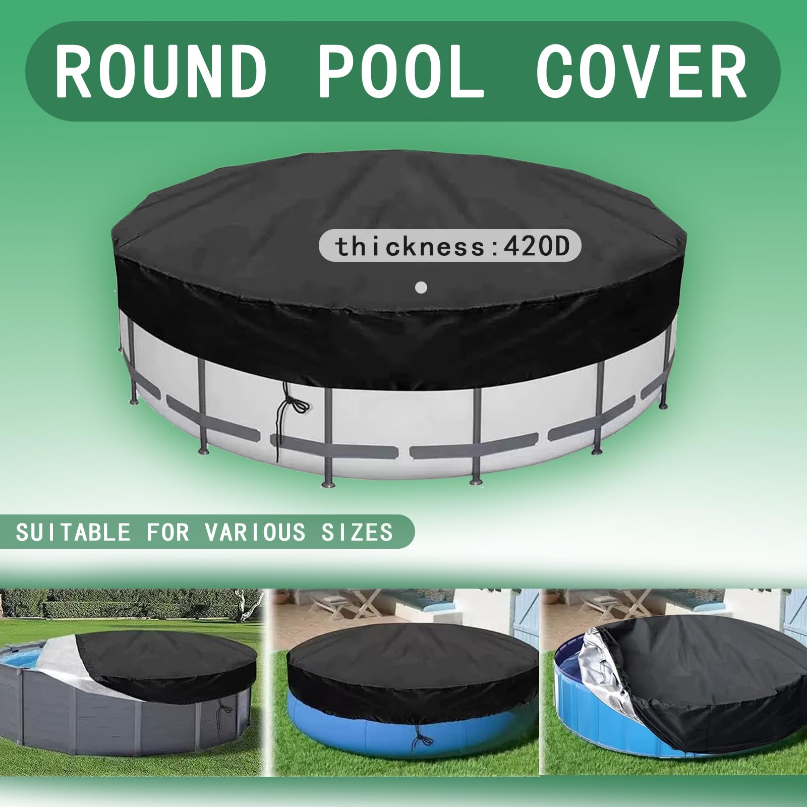 Cubierta redonda para piscina de 10 pies con cordón, tela duradera resistente al desgarro para piscinas sobre el suelo, evita hojas y escombros, fácil instalación, color azul, se adapta a 366 cm
