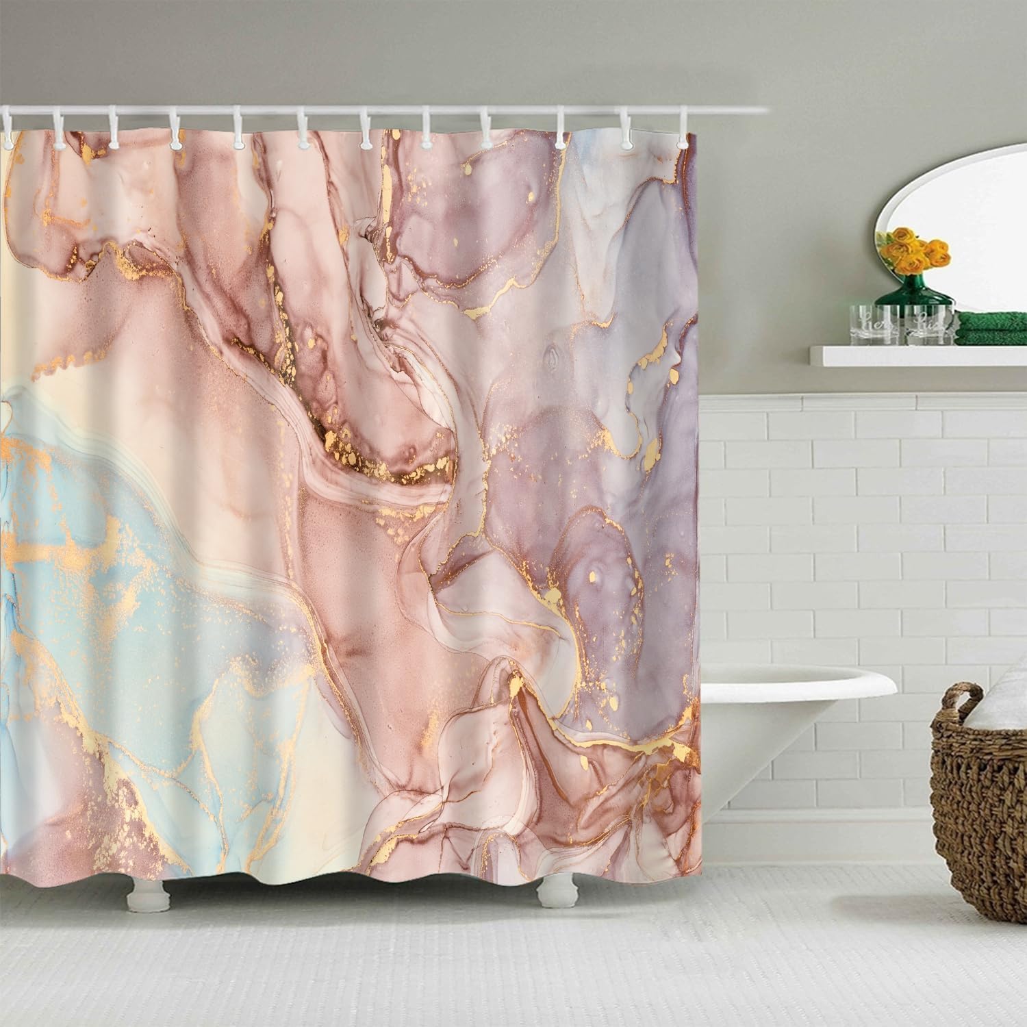 Mantto Marble Shower Curtains No Liner Waterproof Polyester Fabric Shower Curtain Fabric Set