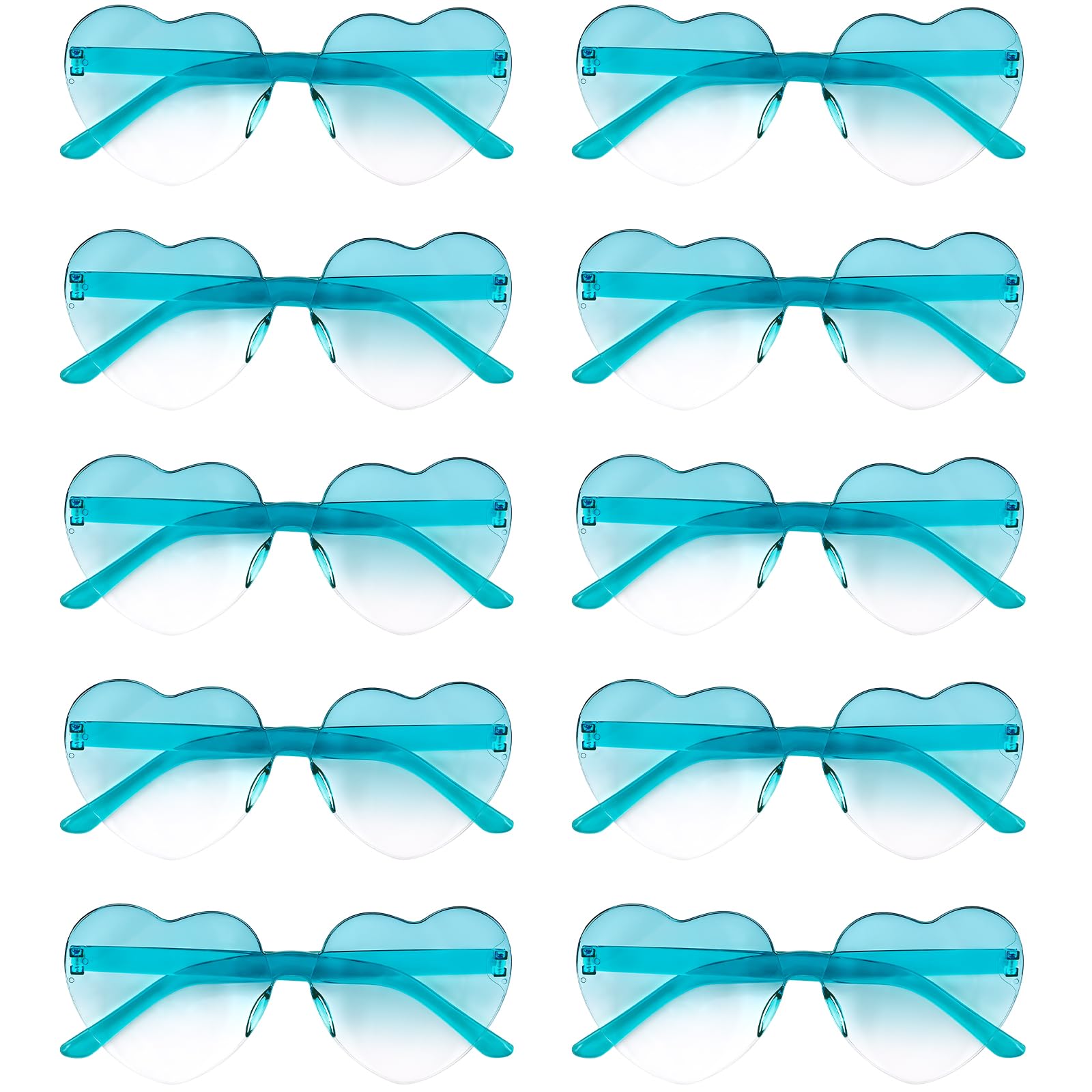 NACHLYNN 10 Pairs Heart Sunglasses Women Rimless Heart Shaped Sunglasses Candy Color Glasses for Costumes Cosplay (Gradient Lake Blue)