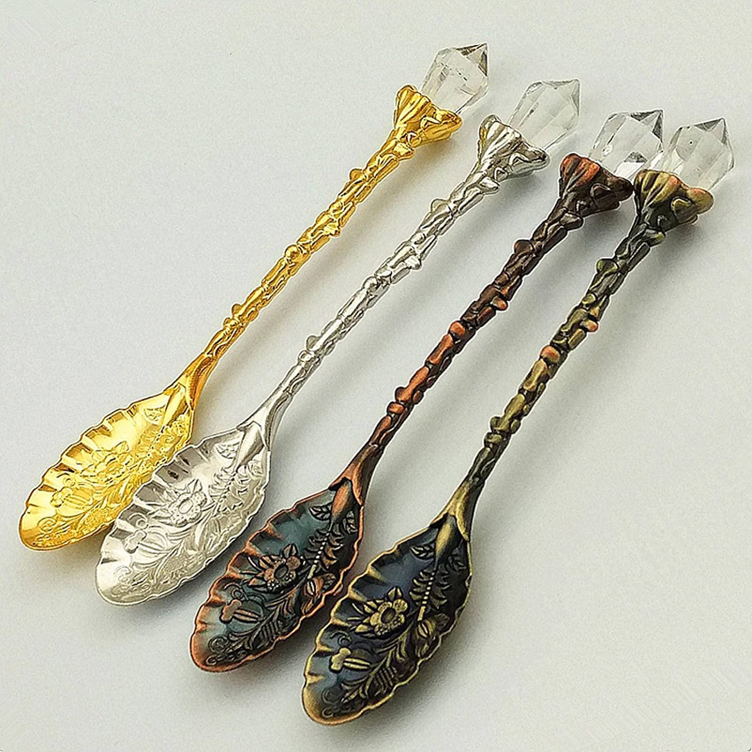 Löffel Restaurants 1 stücke Vintage geschnitzte Blume Kristall Kaffee Teelöffel Legierung Dessert Snack Scoop Eiscreme Tee Zucker Kuchen Mini Löffel Geschirr Esslöffel Hause(3)