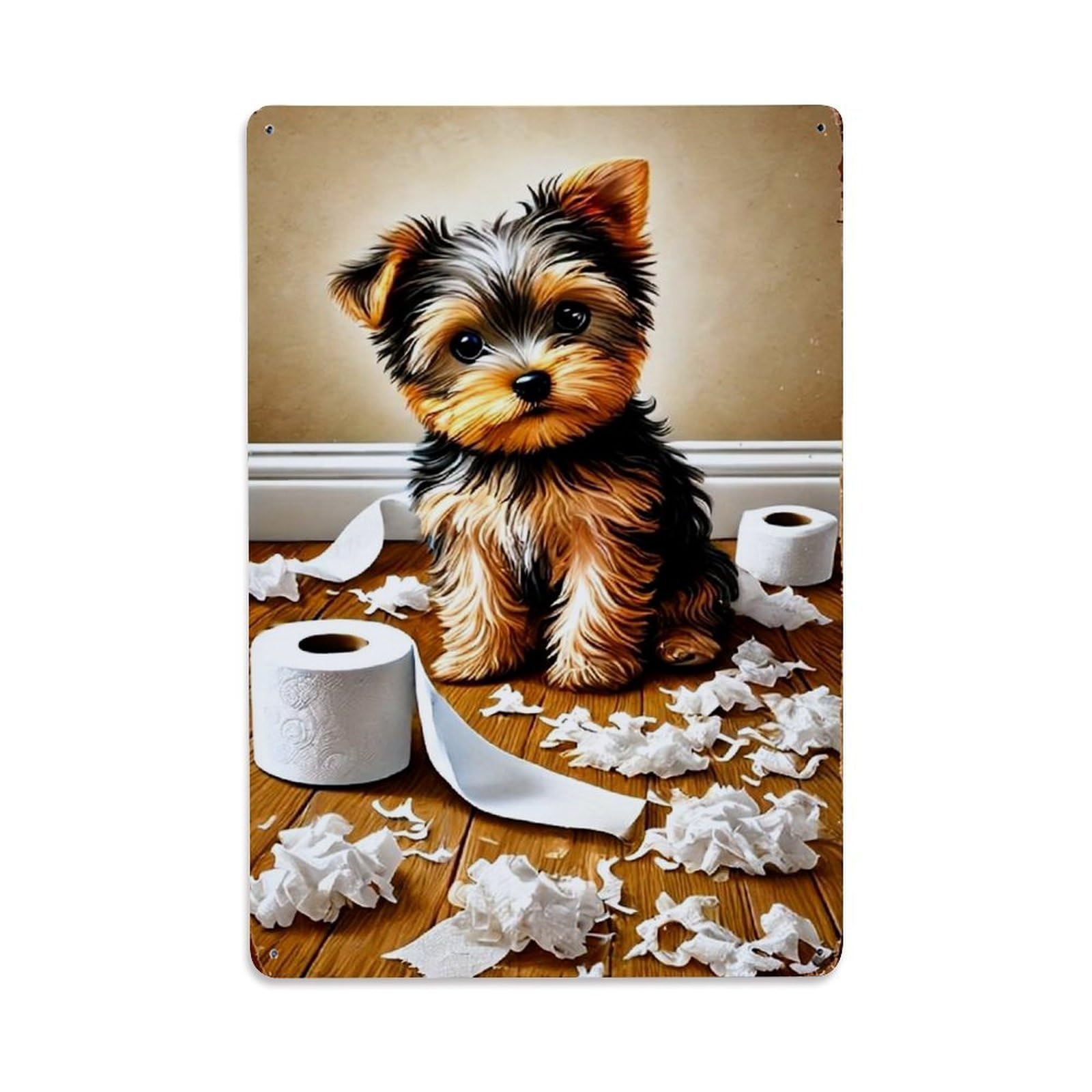 Bliveurn Vintage Cute Puppy With Toilet Paper Retro Metal Tin Sign, Metal Poster For Home, Gaming Room, Studio Workshop,Bar,Garage Wall Art Decor 8X12 Inch
