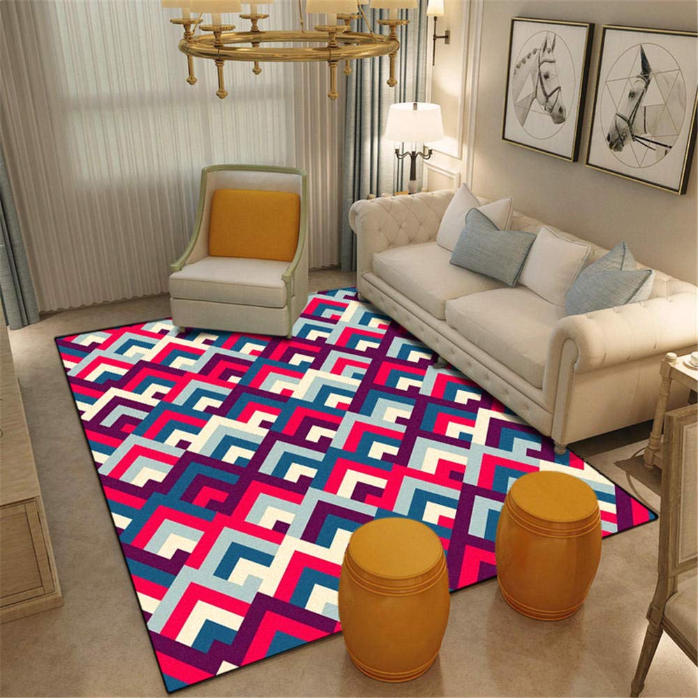 Tapis contemporain rose bleu blanc avec épaisseur fine de 0.7cm
