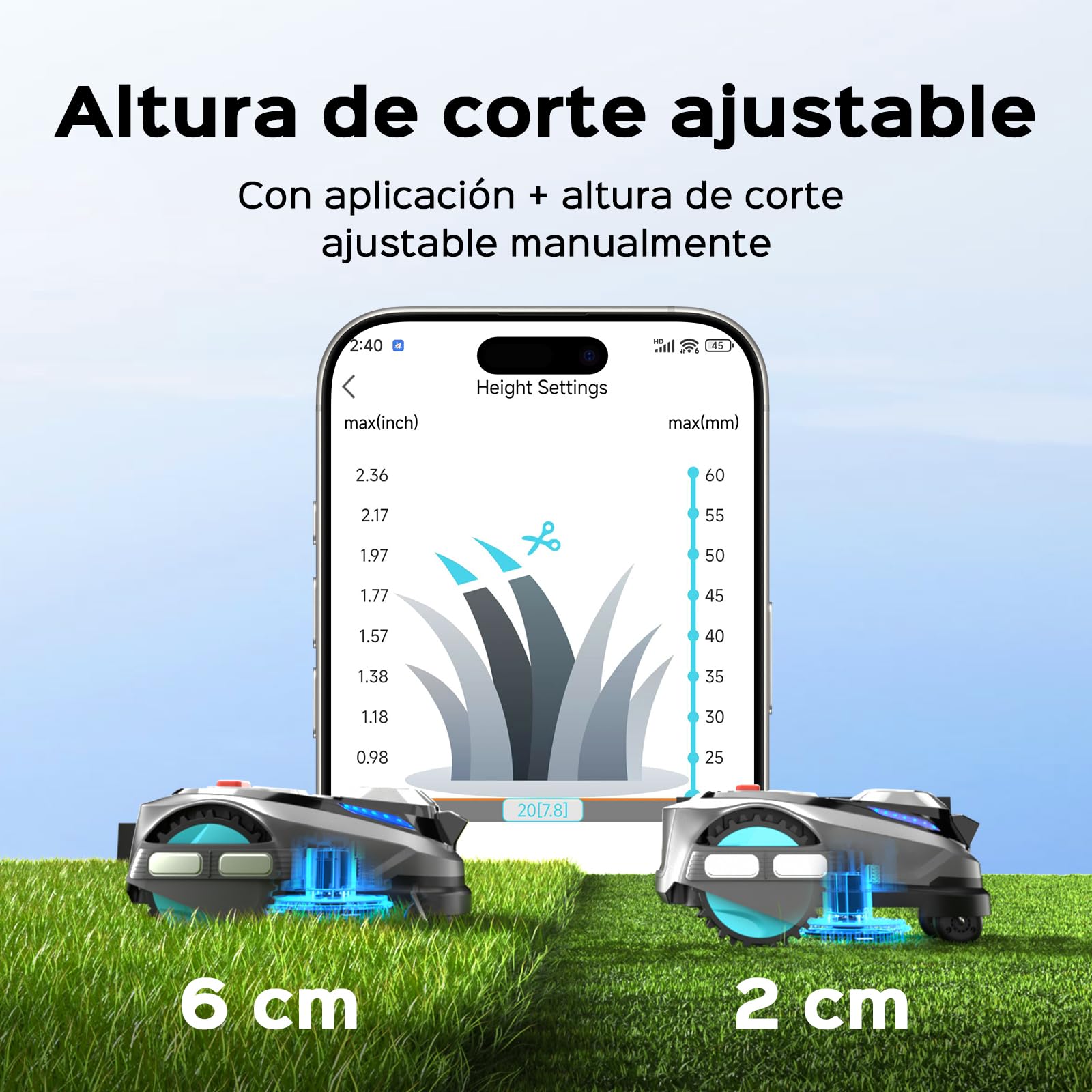 YARDCARE N1600PRO Robot cortacésped sin Cable perimetral, hasta 1600 m², navegación RTK y visión con IA, detección de más de 300 obstáculos, Recorrido en U, Gestión Zonas, Corte 20–60 mm por App