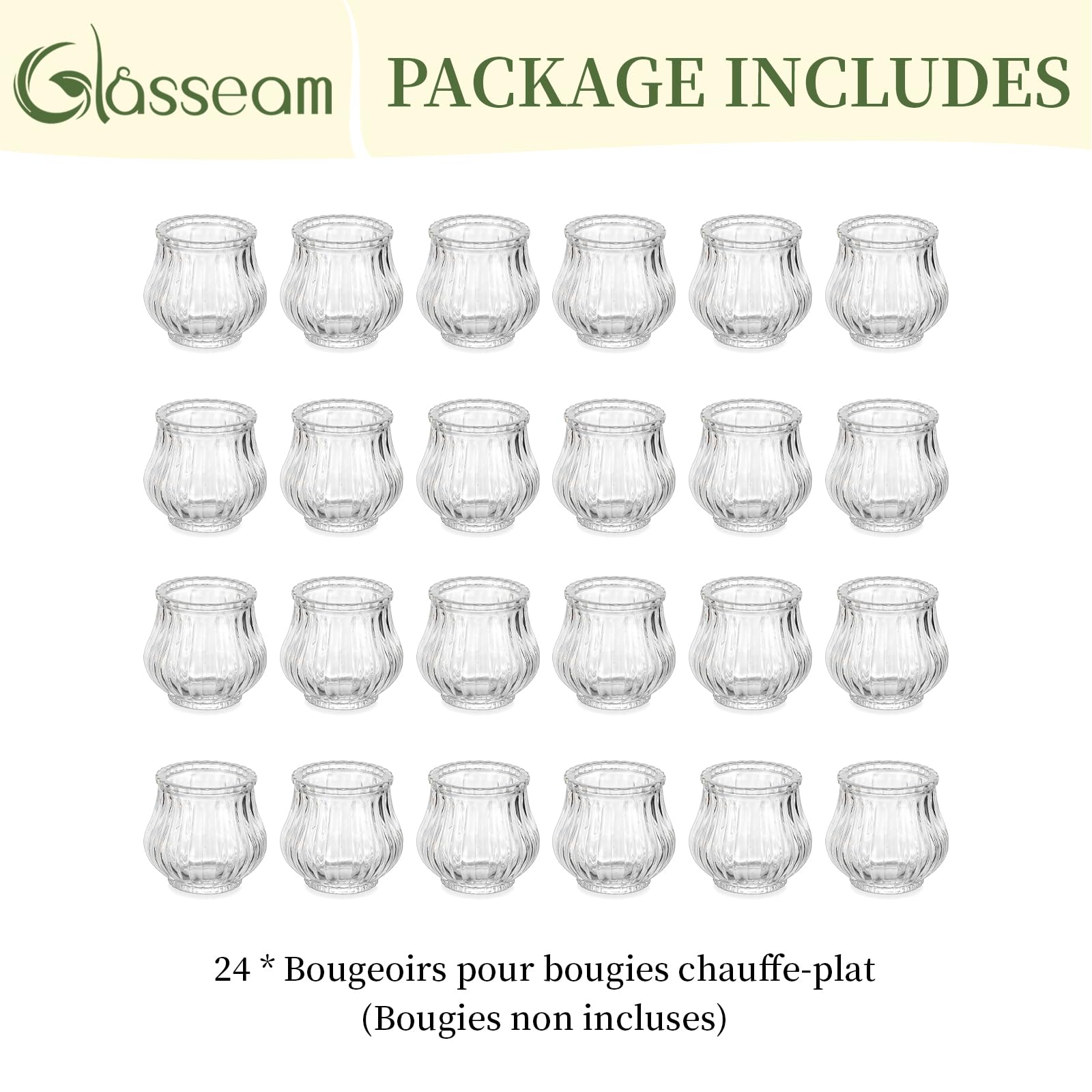 Glasseam Lot de 24 Photophores en Verre : Photophores CôTeléS pour Centre De Table De Mariage Petits Photophore pour DéCoration De Table De NoëL