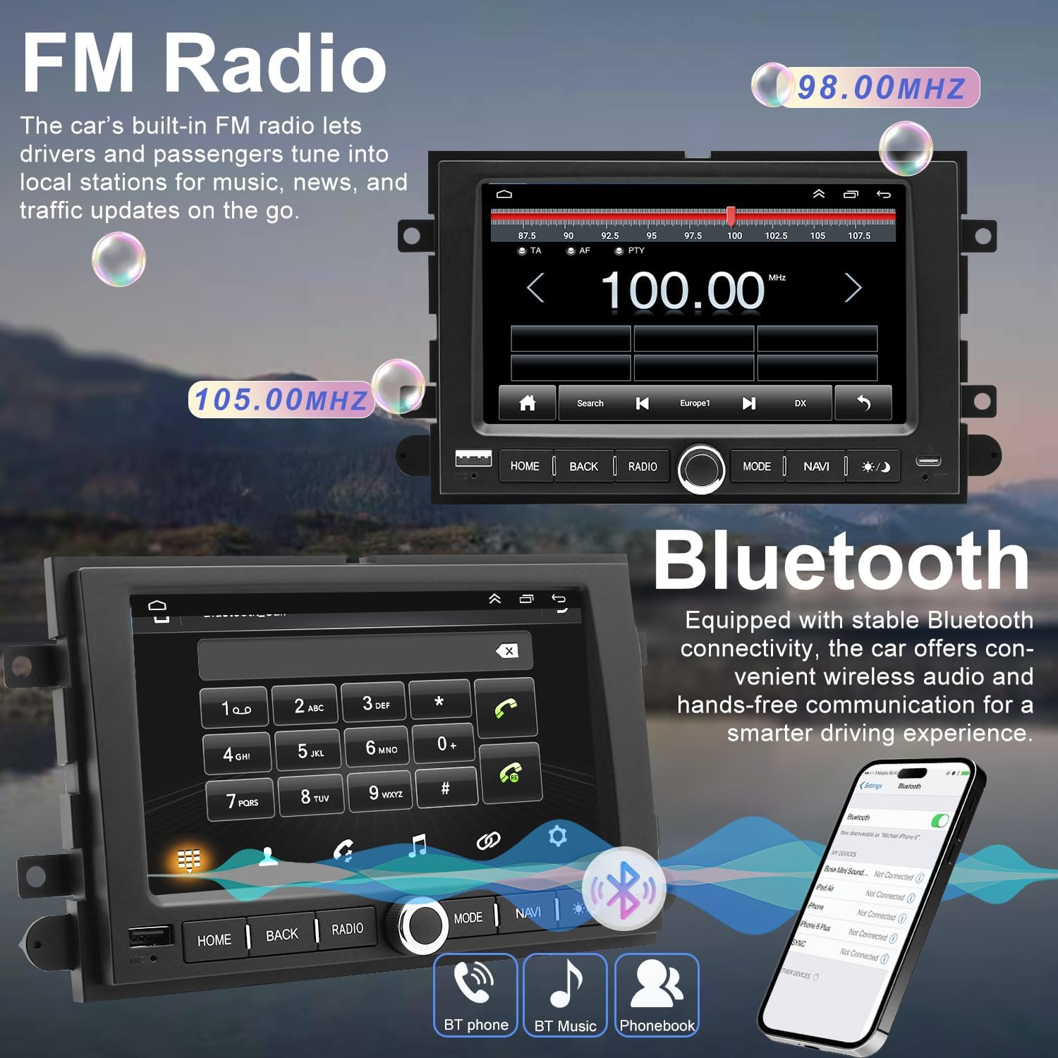 5G WiFi Car Radio for Ford F150 F-150 2004-2008, F250/F350 2006-2016, Edge 2007-2010, E150/E250/E350 2009-2014, 7'' Touch Screen Stereo Headunit with Wireless Carplay Android Auto GPS BT FM SWC Camera