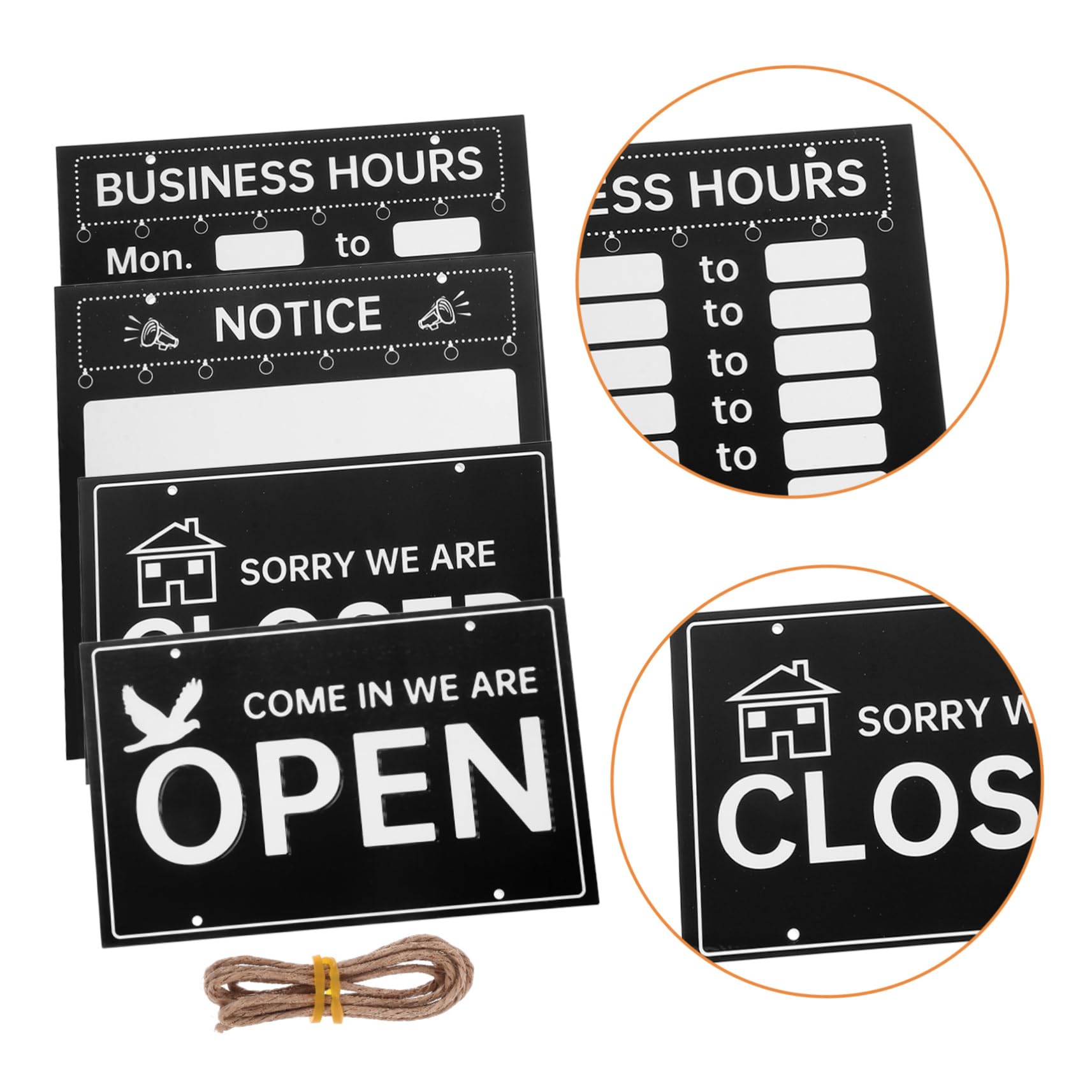 GARVALON 1ensemble Panneau Horaire Ouverture Fermeture Pour Magasins Et Restaurants Enseigne Écriteurable Avec Corde De Suspension Idéale Pour Cafés Et Commerces