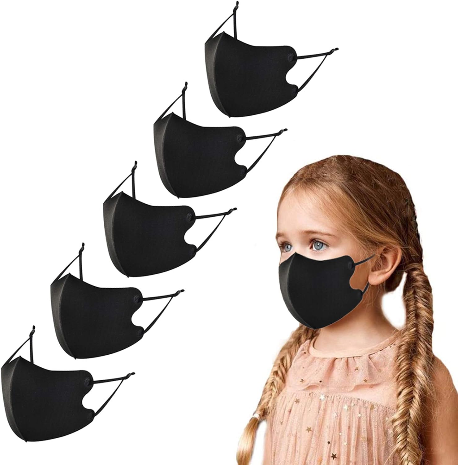 Kids Reusable Breathable Cloth Face Bandana Cartoon Printed Face Protective for Children Outdoor Public and in School (Black)