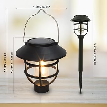Crosslight Solar Powered Patio Light | Vintage 2 in 1 Stake and Hanging Decor for Patio, Porch, Pathway, Yard, Balcony | 8 Hour Illumination with Rechargeable Battery Included - 4 Pack