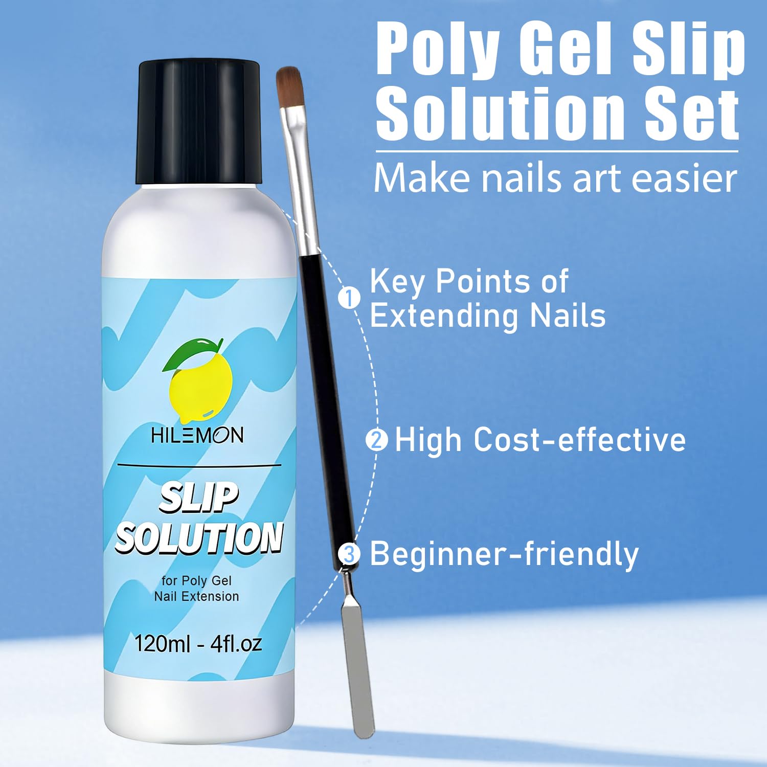 Poly Gel Slip Solution Set, 4Oz Liquid with Spatula-Brush Glass Cup Cotton | Professional slip solution for poly gel nail extension, builder gel, and brush cleaning. Spread poly gel. Anti-Sticky surface