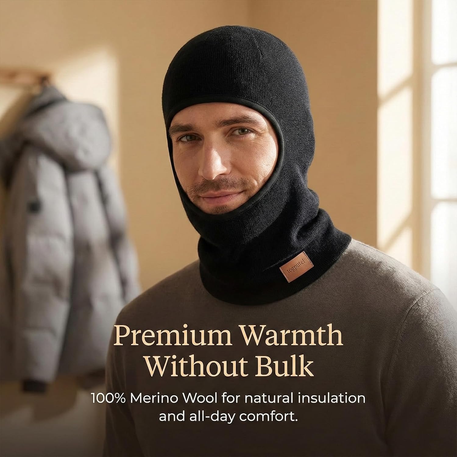 Men's Merino Wool Balaclava Full Face Mask, Thermal Knit Ski Mask Neck Warmer for Snowboard Motorcycle Cold Weather - Image 4