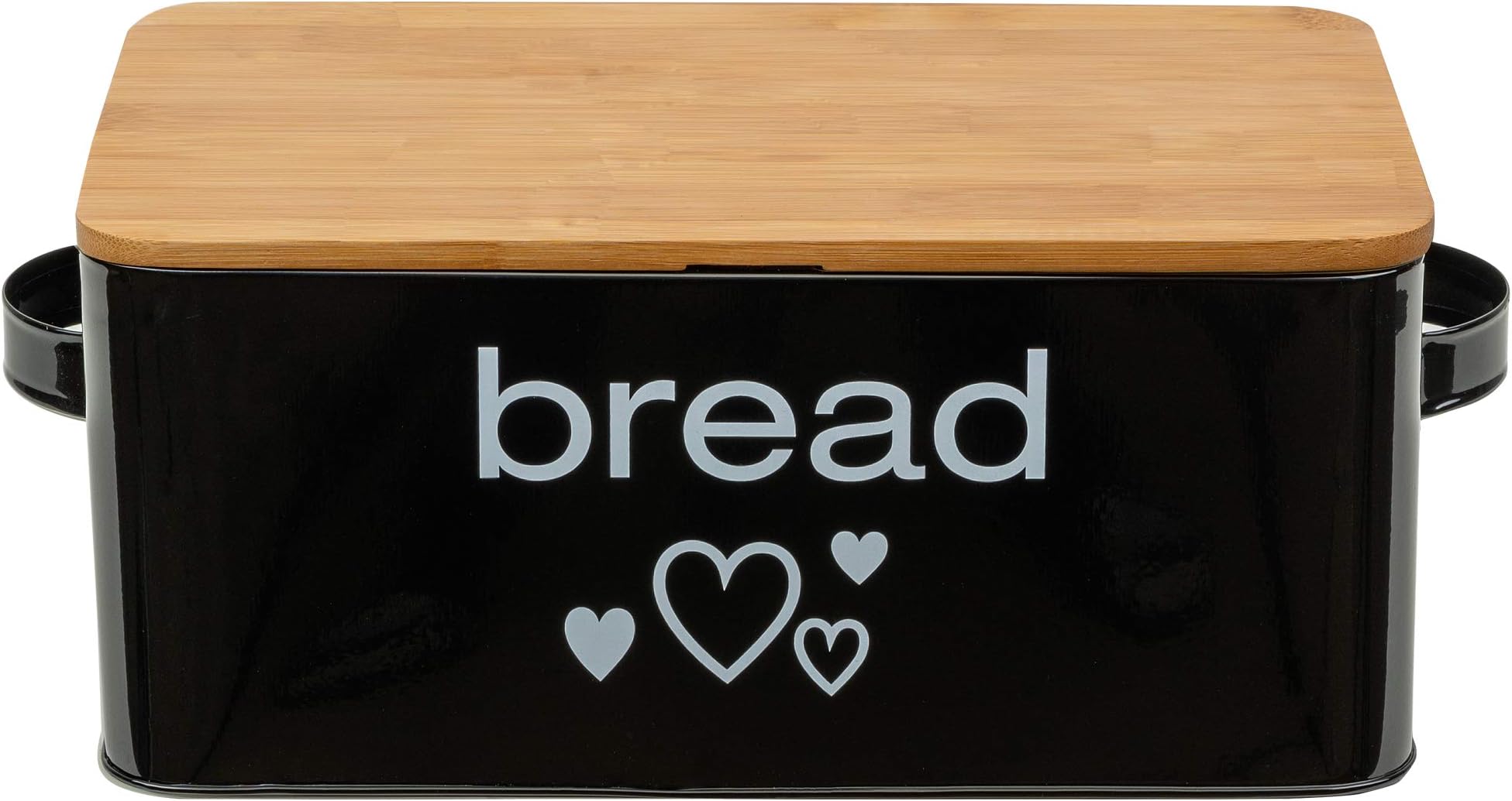 arge bread box made metal with a bamboo lid which serves as a cutting board, 33 cm x 18 cm x 12 cm black