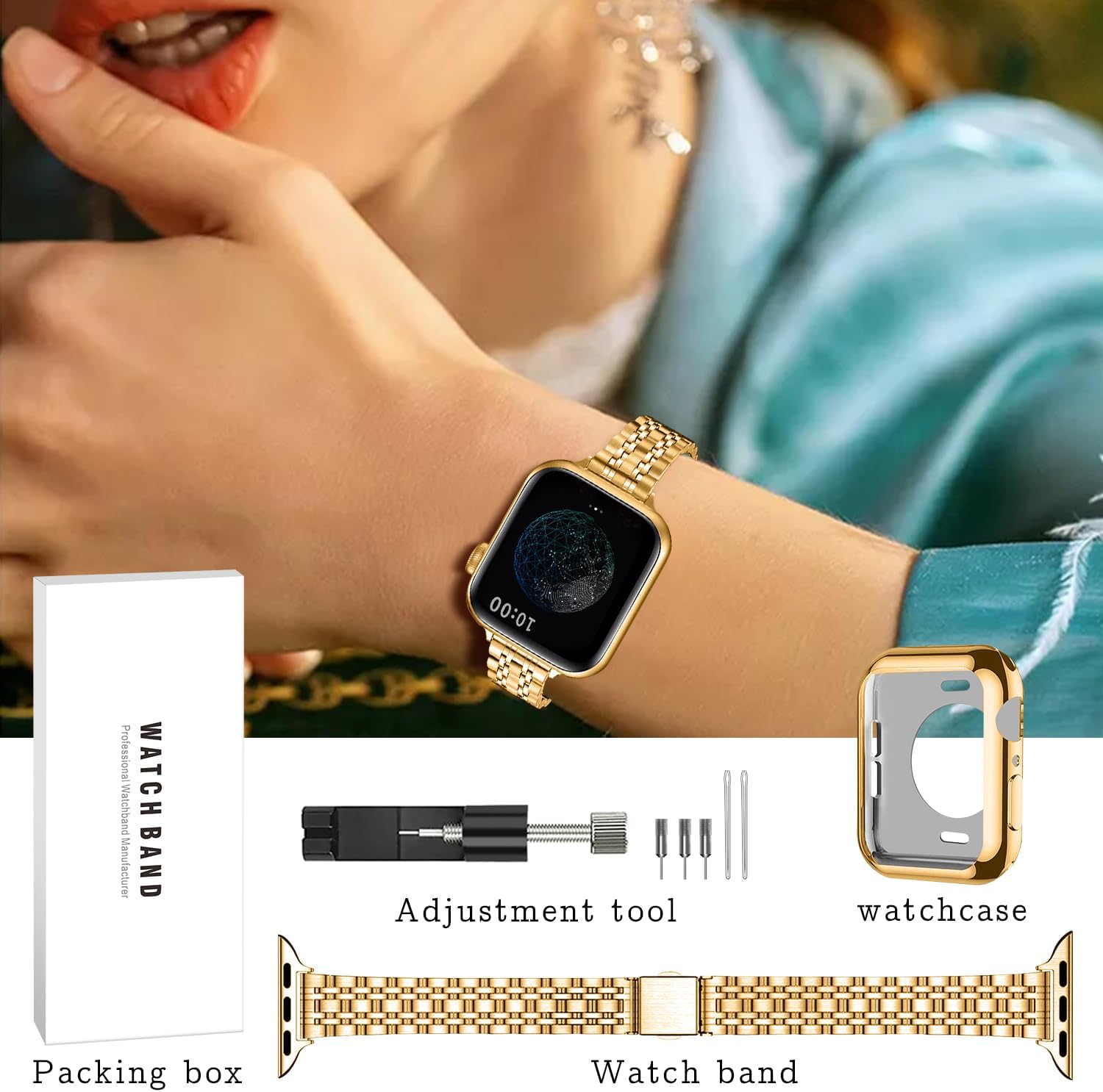 Slim Watch Band Compatible with Apple Watch 41mm 45mm 42mm 44mm 40mm 38mm Metal Stainless Steel Watchband Suitable for iWatch 10/9/8/7/6/5/4/3/2/1/SE Series Women Luxury Strap - Image 6