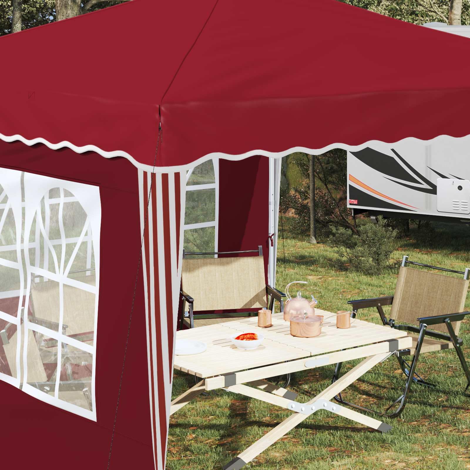 Gazebo Pop-Up 288x288 cm Tenda Pieghevole da Giardino Borgogna | Struttura in acciaio per eventi all'aperto, regolabile su 3 altezze e facile da montare in giardino o patio.