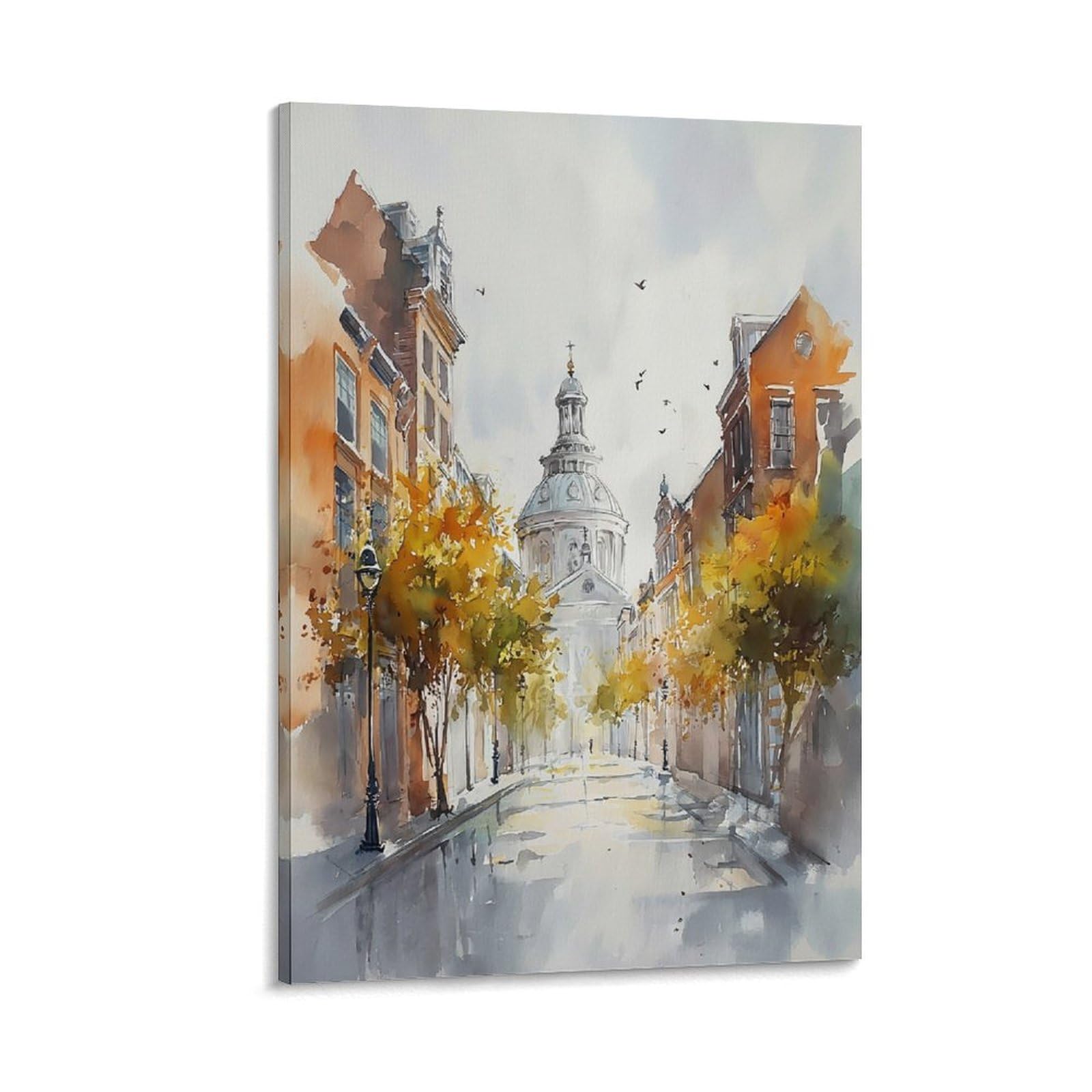 Lcynnh Frame-Style New Orleans Watercolor Print_ Louisiana Travel Poster_ Cityscape 20X30inch(50X75cm) Vintage Watercolor Canvas Art