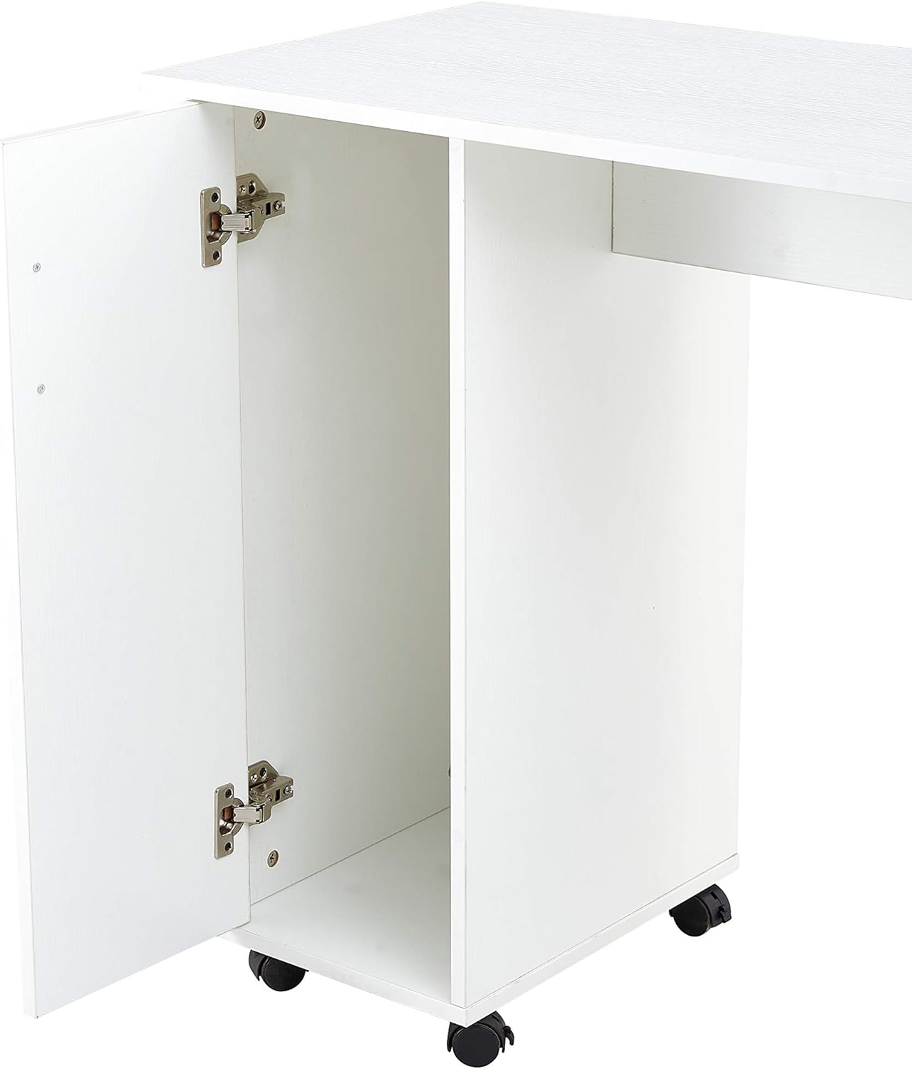 Goujxcy Manicure Nail Desk for Technician, Wooden Salon Spa Nail Table Station w/Cabinet, Drawers, Controllable Wheels (White)