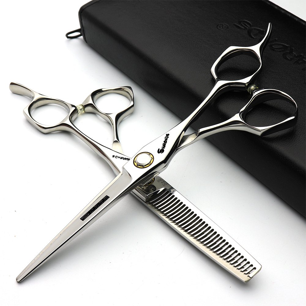 Axemoore 6 Inches, 2 Pieces-B Japan 440C 6Inch Hair Profession Stylist Bearing Scissors Hair Salon Studio Professional Modeling Tools Cutting Scissors + Thinning Scissors (2Pcs)