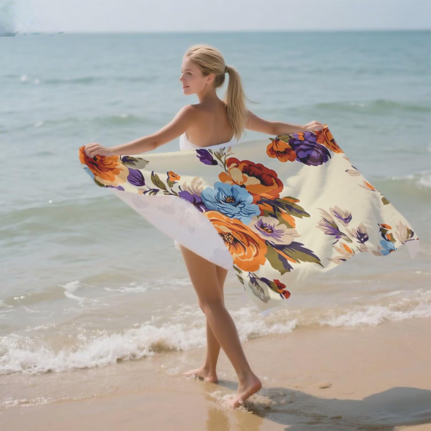 Toalla Playa Microfibra 150x200 Flores Diseño Super Absorbente Sin Arena Toalla Playa, con Cuerda Elástica, Ligero, Hombre, Mujer Ideal Toallas de Baño, Aplicable Gimnasio,Viajes, Natación, Color p361