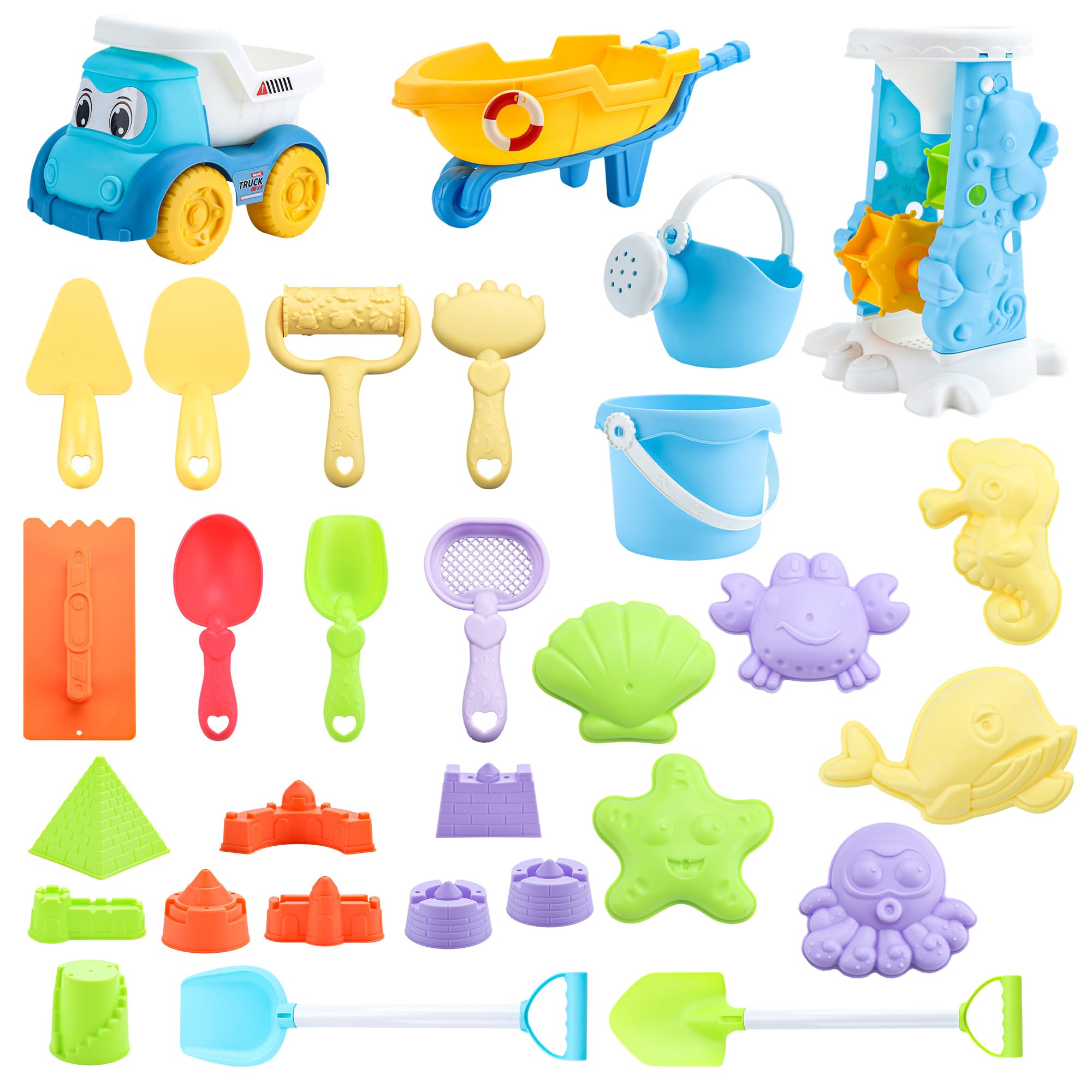 Lubibi 7 Piezas Juguetes De Playa Para Niños, Cubo De Elefante, Pala, Rastrillo Y Moldes De Animales, Ecológico Y Resistente