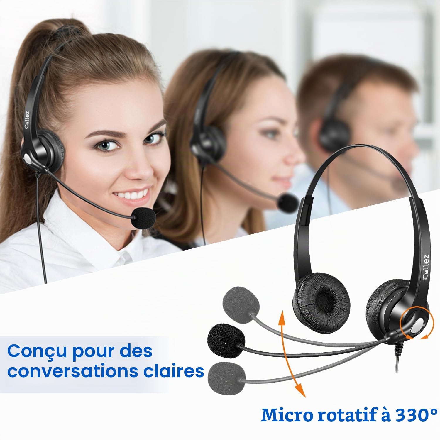 Callez RJ45 Casque Téléphone Fixe avec Micro Anti-Bruit & Quick Disconnect, Micro Casque Téléphonique Filaire Compatible avec Siemens Unify Openstage 30 40 60 80 Mitel/Aastra 5370 6867i Téléphone