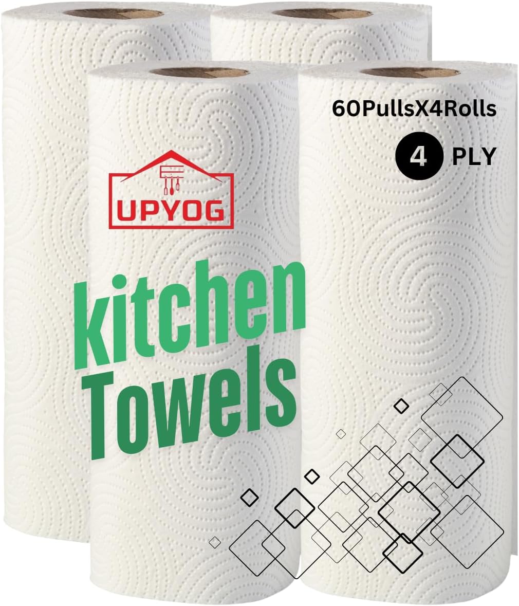UPYOG 4 Ply Kitchen Tissue/Towel Paper Roll 240 pulls | 60 pulls X 4 Rolls | soft and highly absorbent | 100% Natural Virgin Cellulose Fiber