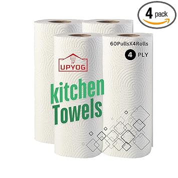 UPYOG 4 Ply Kitchen Tissue/Towel Paper Roll 240 pulls | 60 pulls X 4 Rolls | soft and highly absorbent | 100% Natural Virgin Cellulose Fiber - image, photos