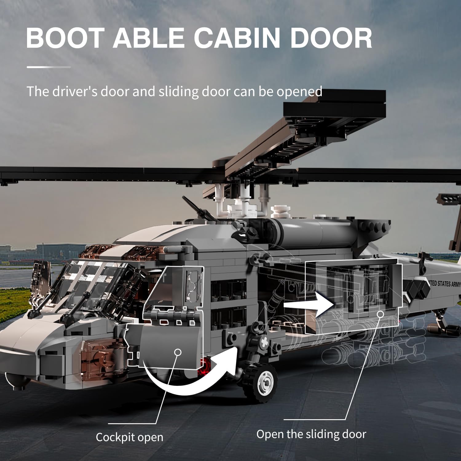 MISINI M7003 UH-60 Black Hawk Helicopter Building Blocks Set, 1159 Pieces Military Series Air Force Medium Utility Helicopter, 1:35 Adult Collection Toy Gift Model Aircraft