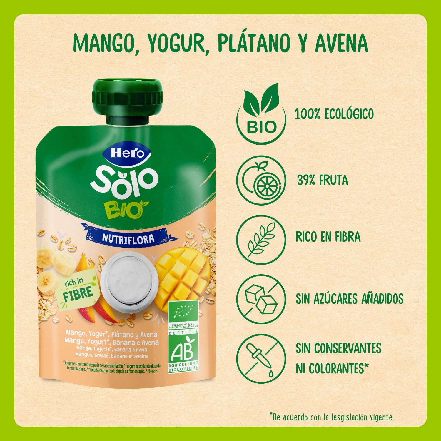 Bolsitas Ecológicas de Mango, Platáno, Yogur y Avena 100gr Hero Solo