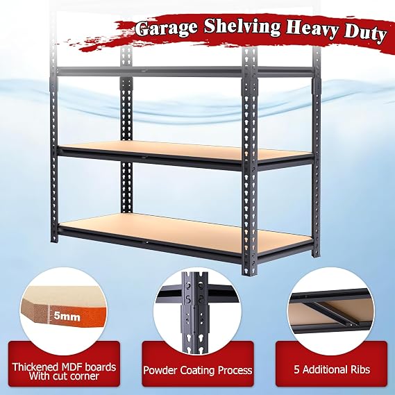 Heavy Duty Garage Shelving,Garage Shelving,5-Tier Garage Storage Shelves,2400LBS Storage Shelves Heavy Duty,Adjustable 5 Tier Heavy Duty Shelving for Garage Storage Warehouse,28''×12''×60''