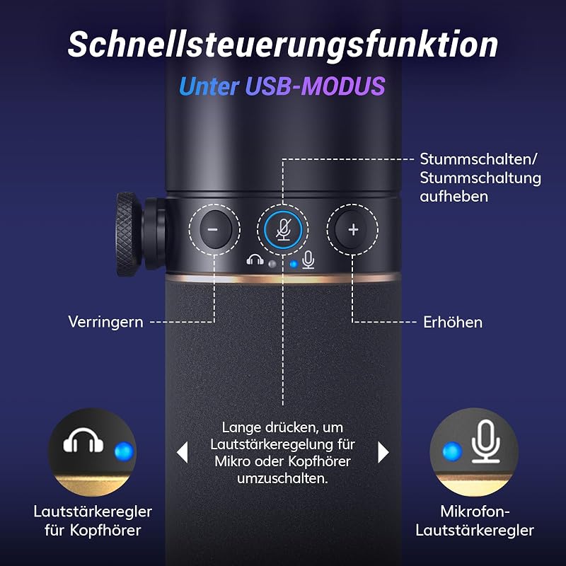 TONOR TD520S XLR/USB Gamer Mikrofon RGB Világítással - Podcast, Streaming és Stúdió Felvételekhez - PC, Mac, Android Kompatibilis Asztali Ál