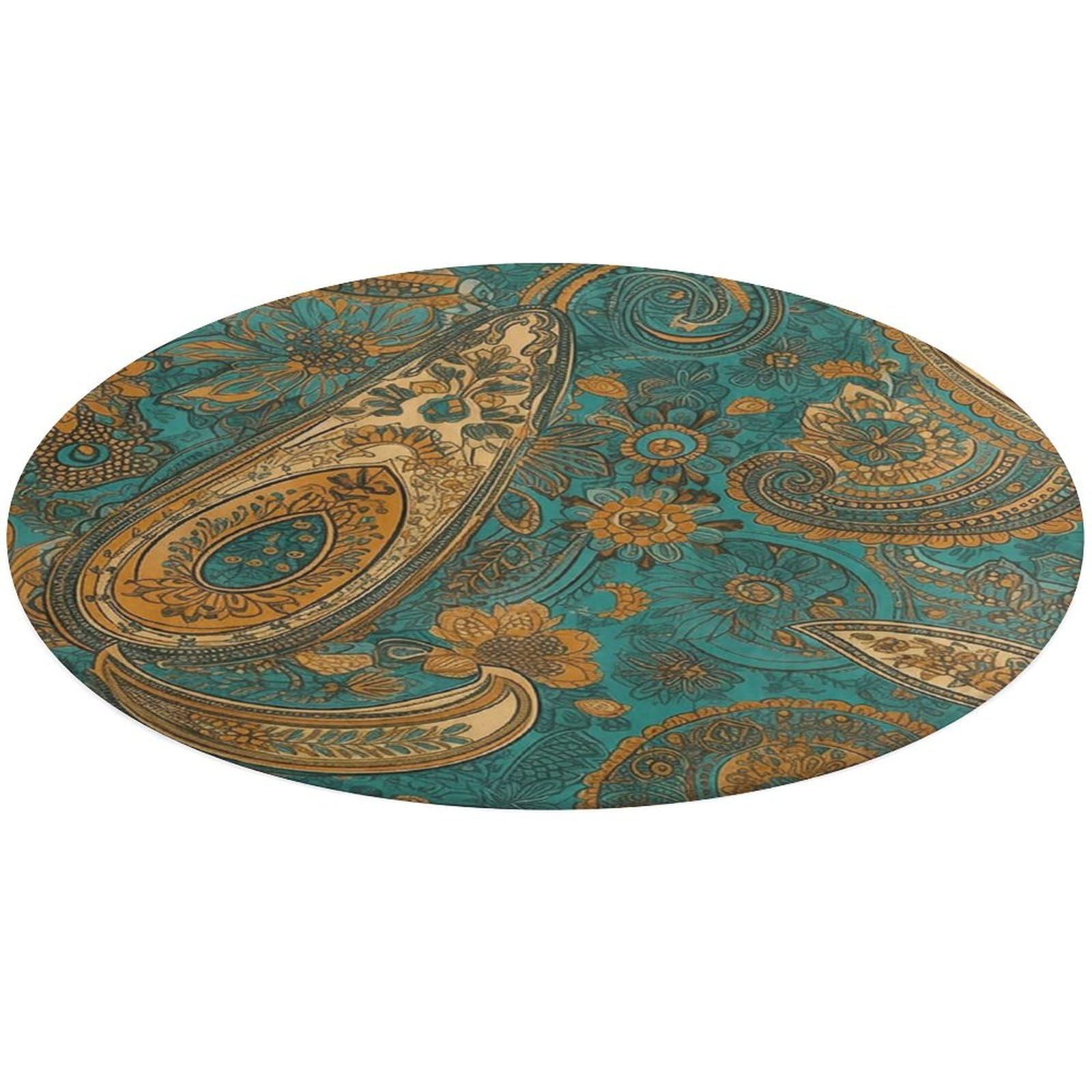 Tapis rond motif cachemire jaune 90 cm textile doux haute densité pour salon