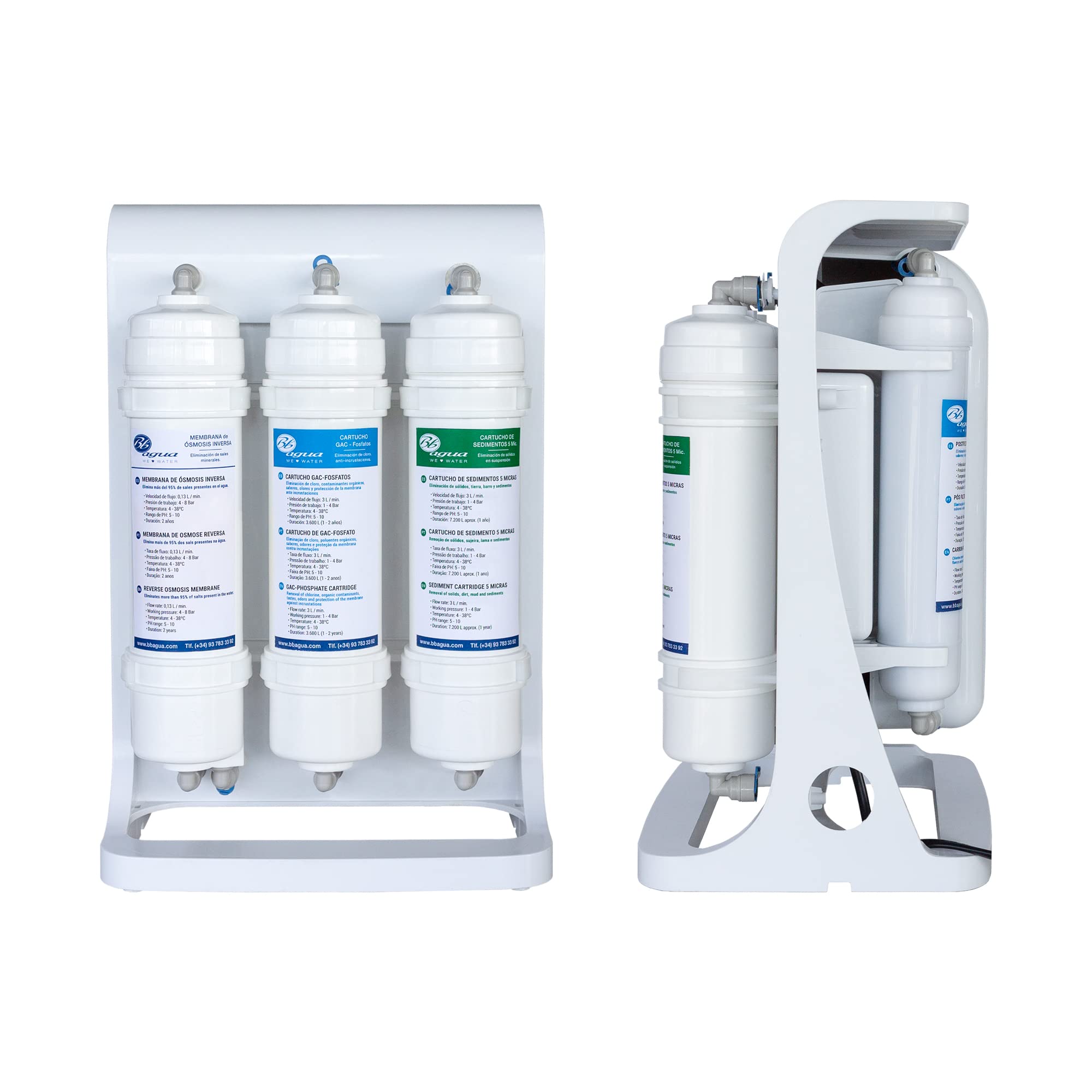 Efficient. Equipo de Osmosis Inversa doméstico de 4 Etapas. Fácil Instalación y cambio de Filtros. Colocación bajo encimera. Incluye Filtros, Membrana y Post Filtro. Bbagua.
