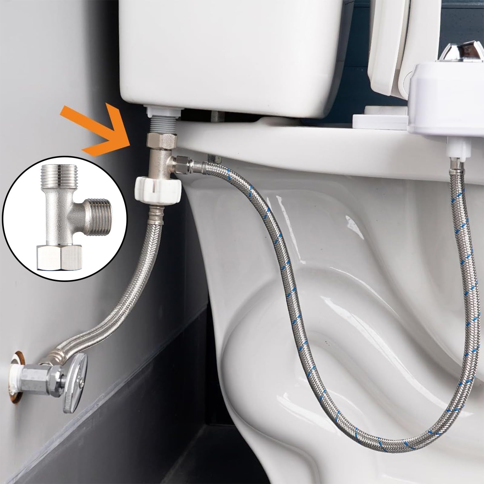 2 Pezzi Valvola Connettore 3 Vie, Valvola Collegamento Adattatore a Forma di T, valvola di Scarico Nichelata Rotazione 180 Gradi per WC Bagno Cucina Tubo Doccia, (1/2", 3/8")