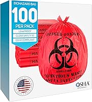 Trashanium Biohazard Waste Bags 10-Gallon Red 100 Count - Leak-Proof Medical Grade OSHA Compliant Infectious Waste Disposal