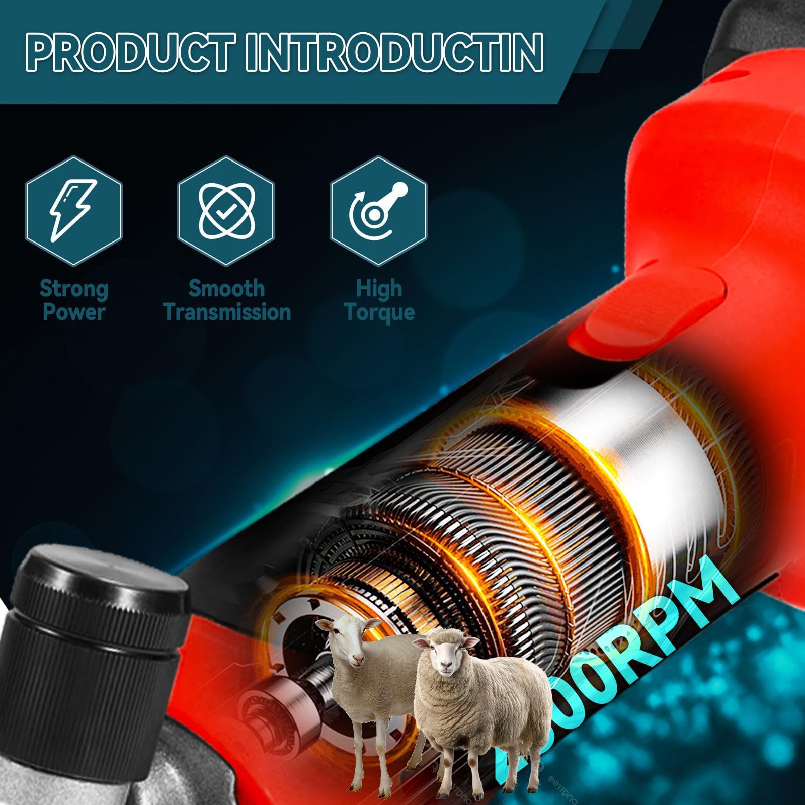 Forbici elettriche per Pecore a Batteria, con 2 batterie, Strumento di tosatura Professionale per Pecore, capre e Bestiame Rosso a 13 Denti