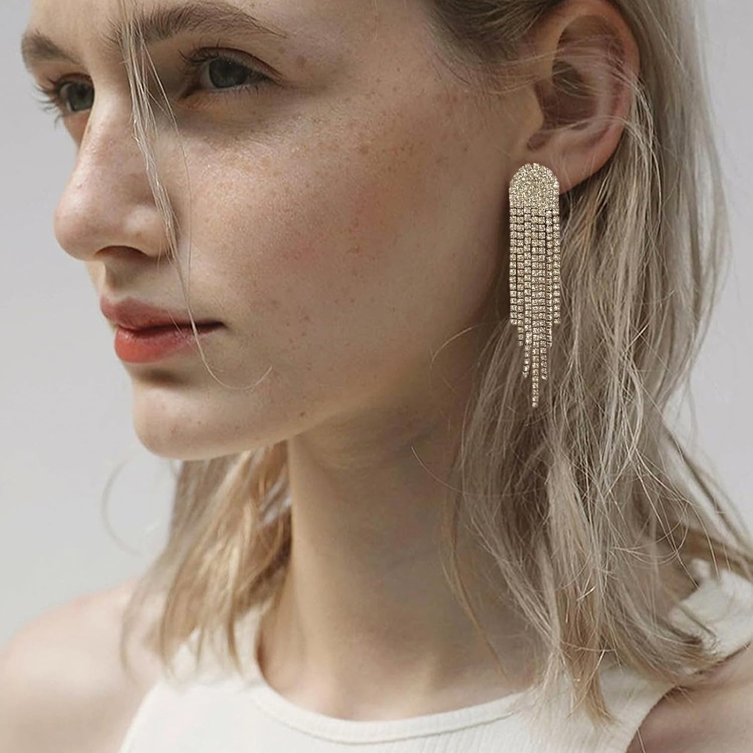 Luxval Rhinestone Earrings Dangling for Women Sparkly Silver Dangle Earrings Girls Long Chandelier Earrings Tassel Lightweight Ear Studs Cubic Zirconia Crystal Statement - Image 6