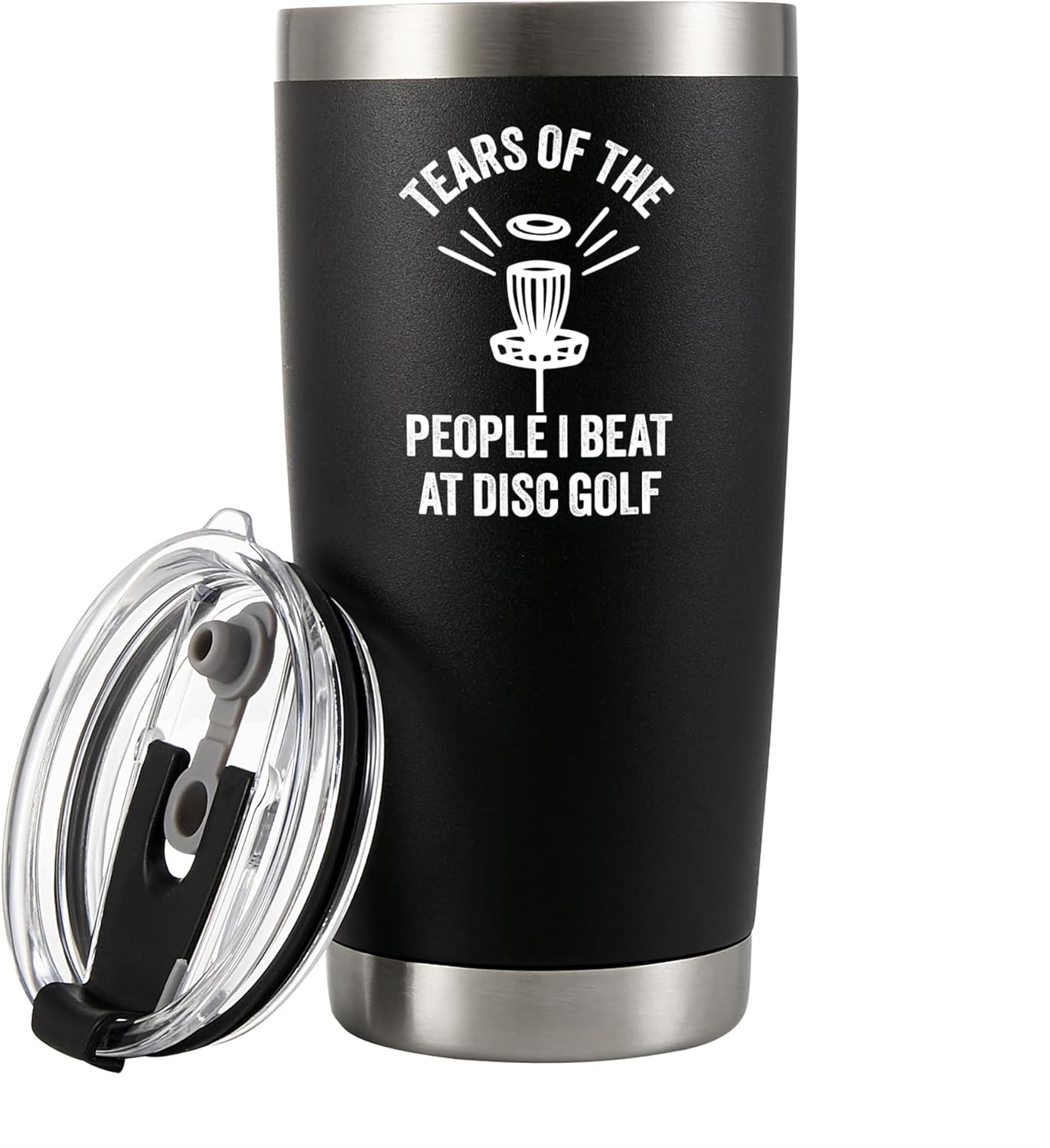 Panvola Tears Of The People I Beat At Disc Golf Funny Disc Golfer Gifts Golf Player Gifts Vacuum Insulated Stainless Steel Tumbler with Removable Lid and Straw 20 oz Black