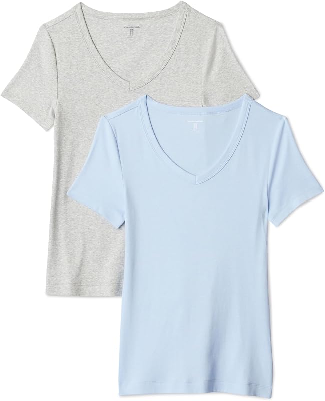 remera Amazon Essentials Slim-Fit manga corta cuello pico mujer