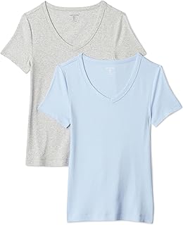 Amazon Essentials Women's Slim-Fit Short-Sleeve V-Neck T-Shirt, Pack of 2