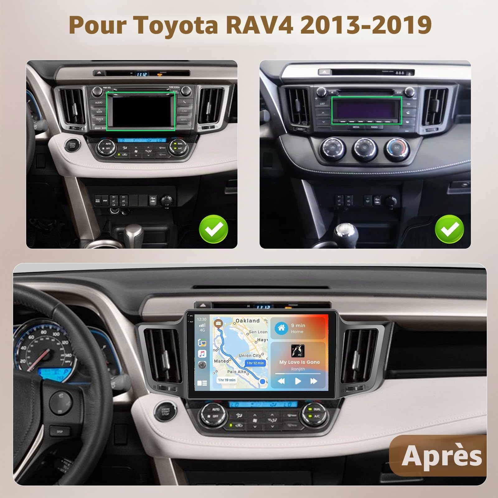 Hikity 4G+64G Android 15 Autoradio 10" pour Toyota RAV4 CarPlay