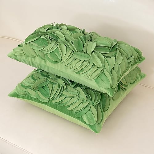Miniatura 7 de Alerfa Funda de almohada decorativa de terciopelo floral hecha a mano con hojas en 3D para sofá, cama, sala de estar, decoración del hogar, 18 x 18