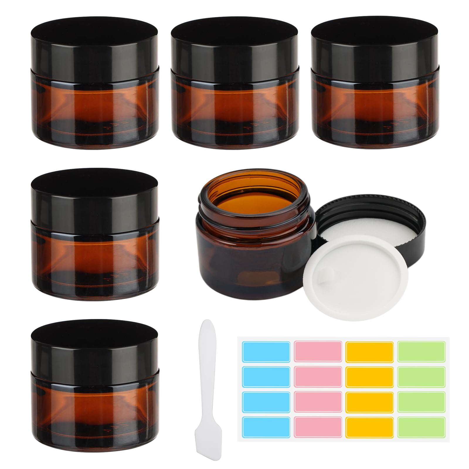 6 Pezzi Vasetto per Crema in Vetro 50 ml Barattoli di Vetro Ambrato Contenitore Crema Contenitori Cosmetici Contenitori Creme da Viaggio Barattoli per Crema per Cosmetici, Lozioni, Oli Essenziali