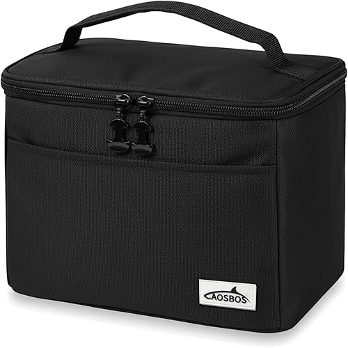 Miniatura 7 de Aosbos Lonchera negra para adultos, 7.5 l suave para el trabajo, oficina y picnic, a prueba de fugas, impermeable, cremalleras SBS Negro