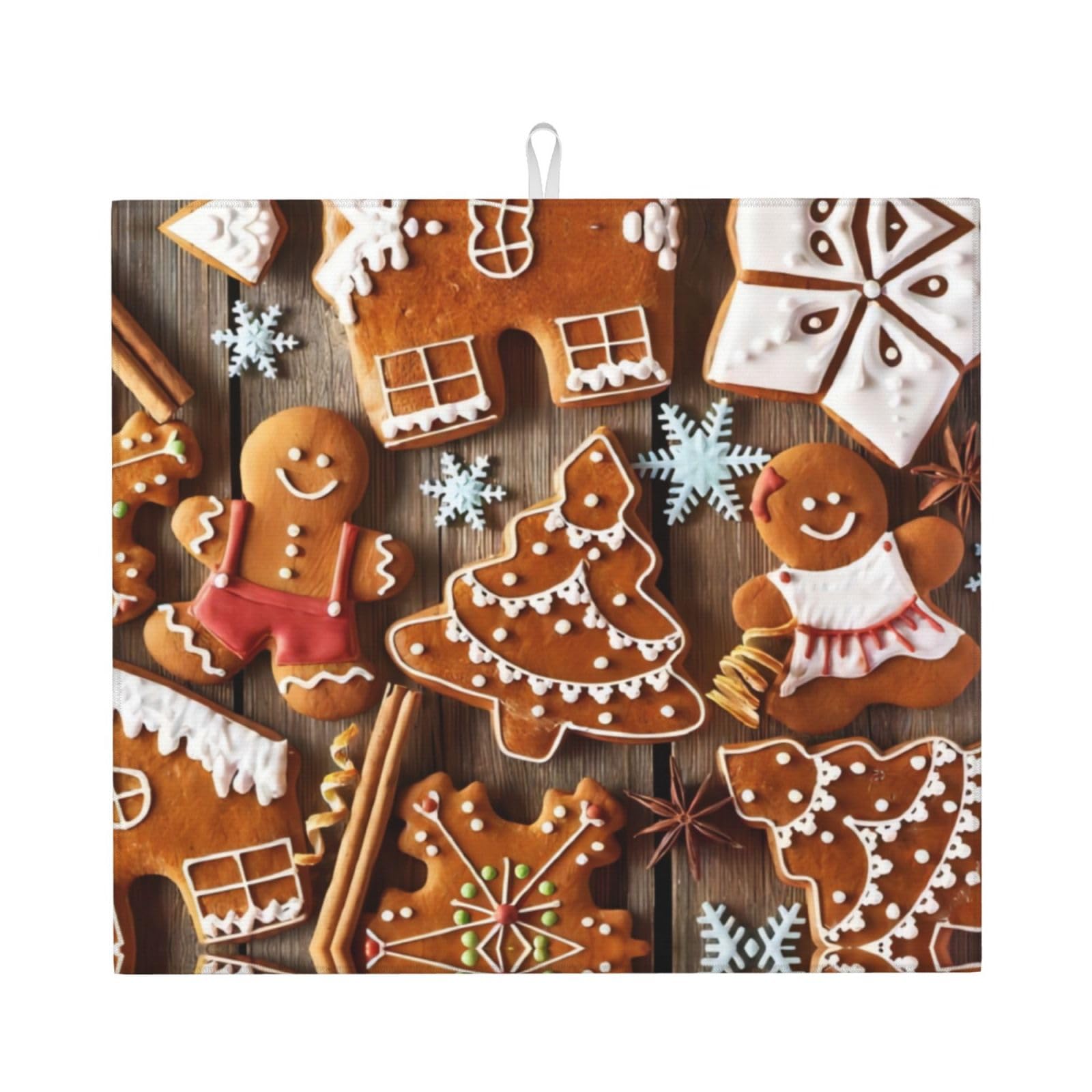 YYHWHJDE Gingerbread Cookies Prints Kitchen Drying Mat – Absorbent Microfiber Throw for Dishes, Non-Slip Counter Layer with Vibrant Fade-Resistant Print, Ideal for Appliance Protection